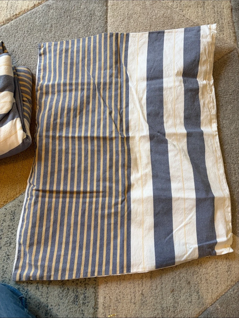 POTTERY BARN TEEN HARBOR STRIPE DUVET COVER ORGANIC COTTON PERCALE ~ NAVY/YELLOW